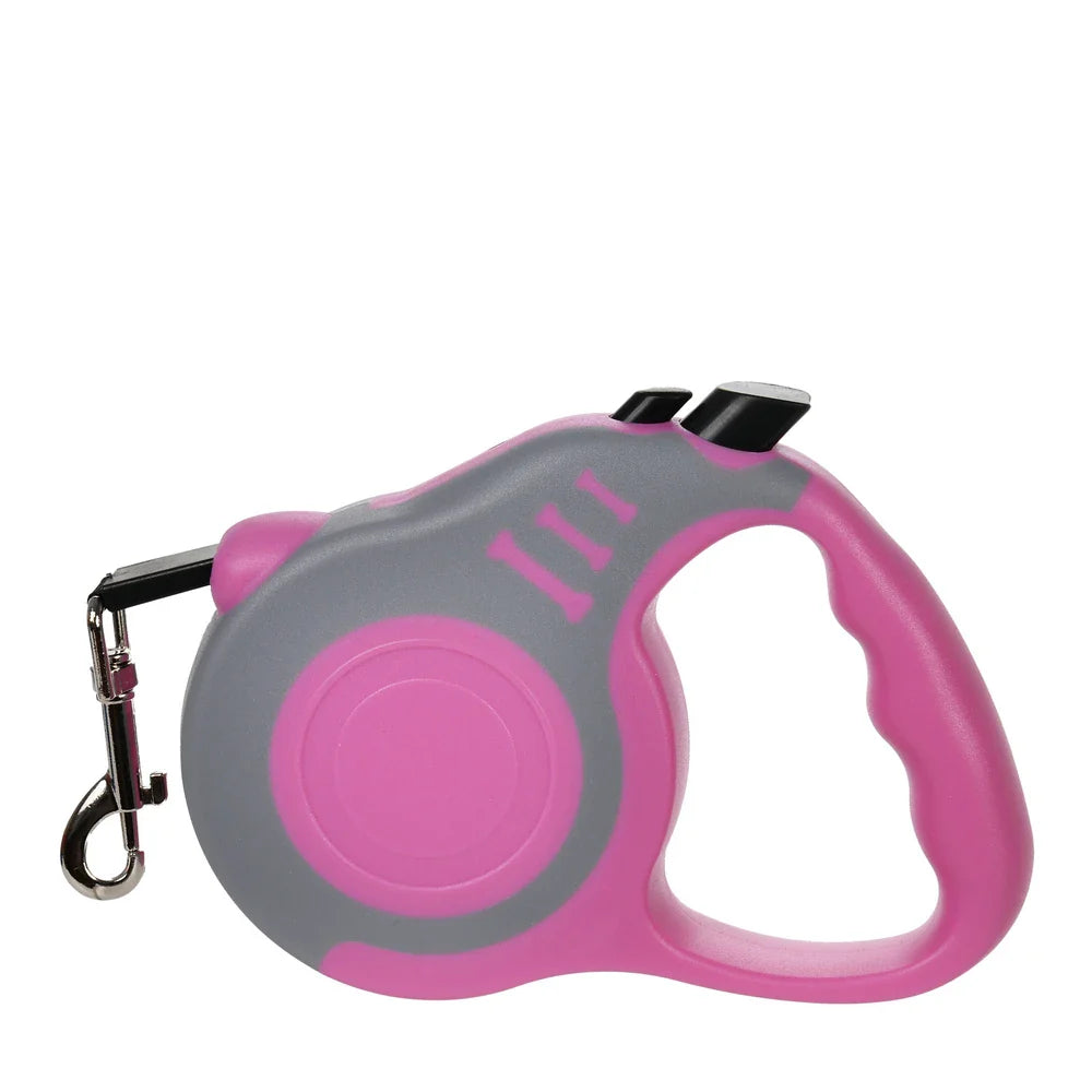 Retractable Dog Leash 3m/5m (9.8ft/16.4ft) Nylon Rope with Quick-Release ABS Case and Paw Print Keychain