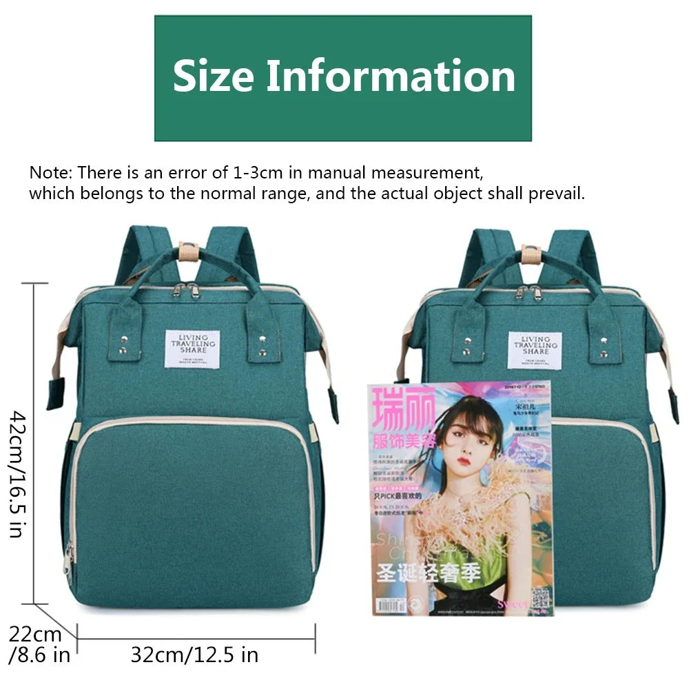 Foldable Diaper Bag with Portable Folding Crib Bed Lightweight Large-Capacity Baby Backpack
