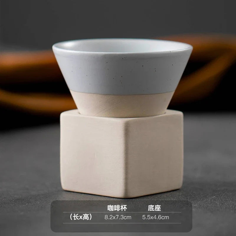 Retro Japanese Triangular Cone Ceramic Tea and Coffee Mug Pottery Porcelain Latte Cup for Home and Office