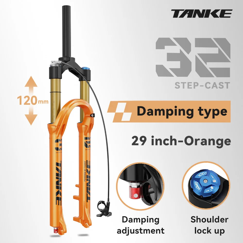 MTB Air Front Suspension Fork 120mm (4.7in) Travel Rebound Adjustable, 26/27.5/29-inch Straight Steerer, 9x100mm Quick Release, Disc Brake Compatible