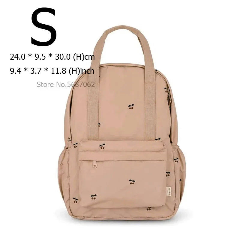 Kids Cotton Backpack (S/L) – Kindergarten & Travel Schoolbag for Toddlers, Children and Moms, Waterproof Geometric Cherry Lemon