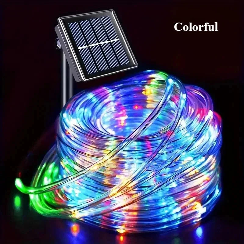 Solar LED String Lights (100/200 LEDs, 10m/20m | 32.8ft/65.6ft) Waterproof IP65 Tube Rope Fairy Lights for Garden Patio Wedding Christmas