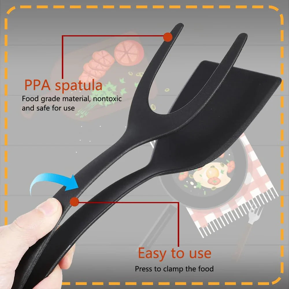 2-in-1 Grip & Flip Spatula Tongs – Nylon Nonstick Egg Flipper, Pancake & Omelet Turner