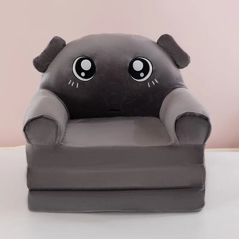 Foldable 3-Layer Plush Kids Sofa Chair Cartoon Baby Seat with Removable Cover