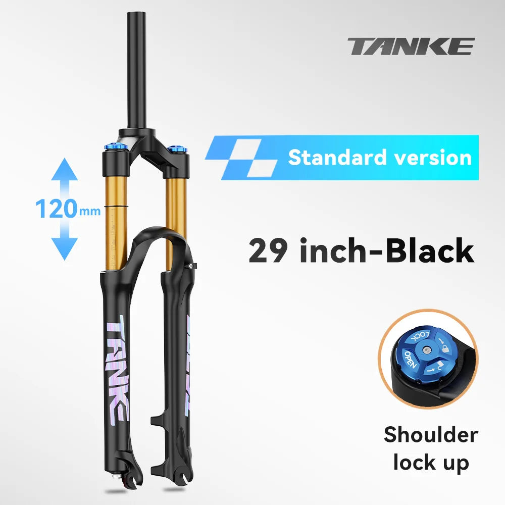 Adjustable MTB Air Suspension Fork — 120mm (4.7 in) Travel, Rebound & Lockout, 26/27.5/29 Inch, 9x100mm Quick Release
