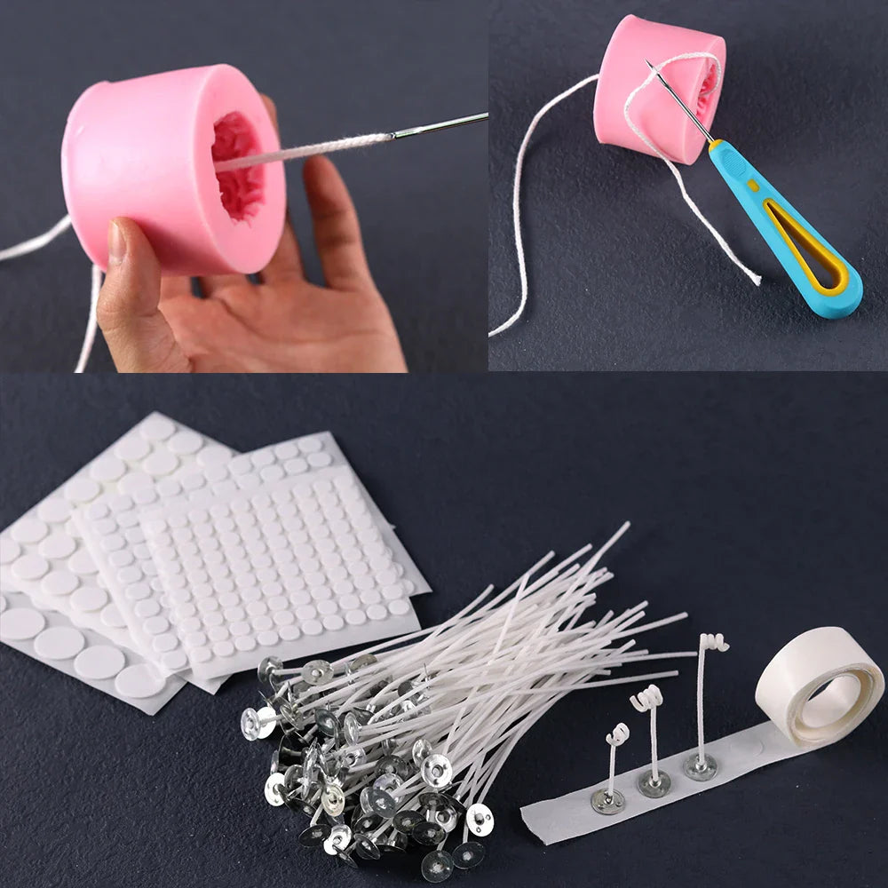 Pre-Waxed Cotton-Core Candle Wicks with Metal Sustainer Tabs, 100-Pack, 1.0–7.9 in (2.6–20 cm) for DIY Candle Making