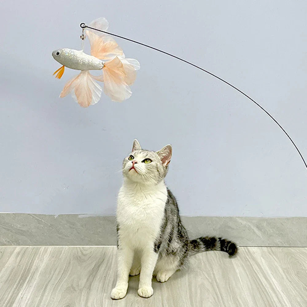 Colorful Fish Cat Teaser Wand - Interactive Goldfish-Shaped Play Toy for Cats