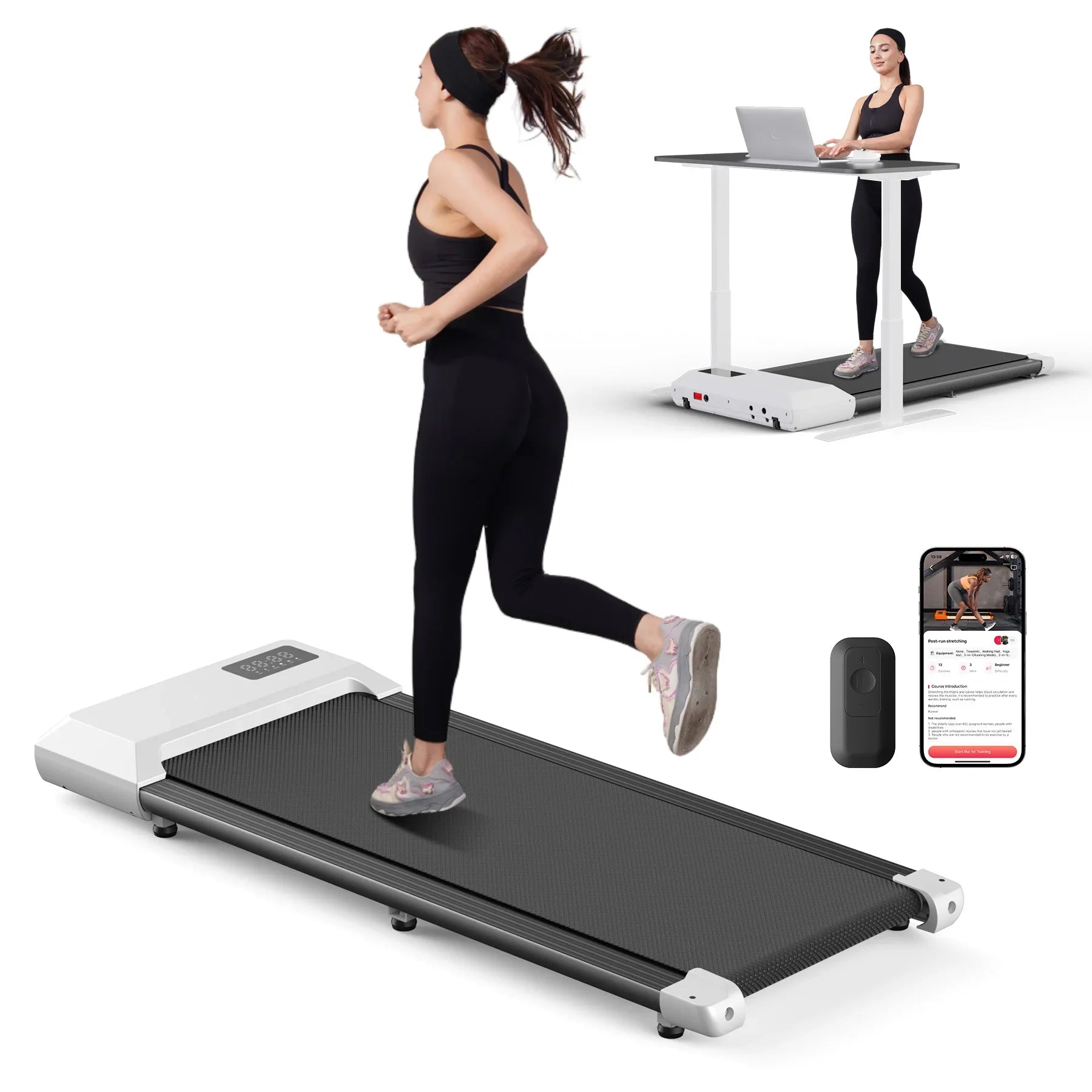 Under-Desk Treadmill Walking Pad — Quiet 2.5HP Electric Treadmill with App & Remote, LCD Display, Portable Low-Profile for Home Office and Light Jogging