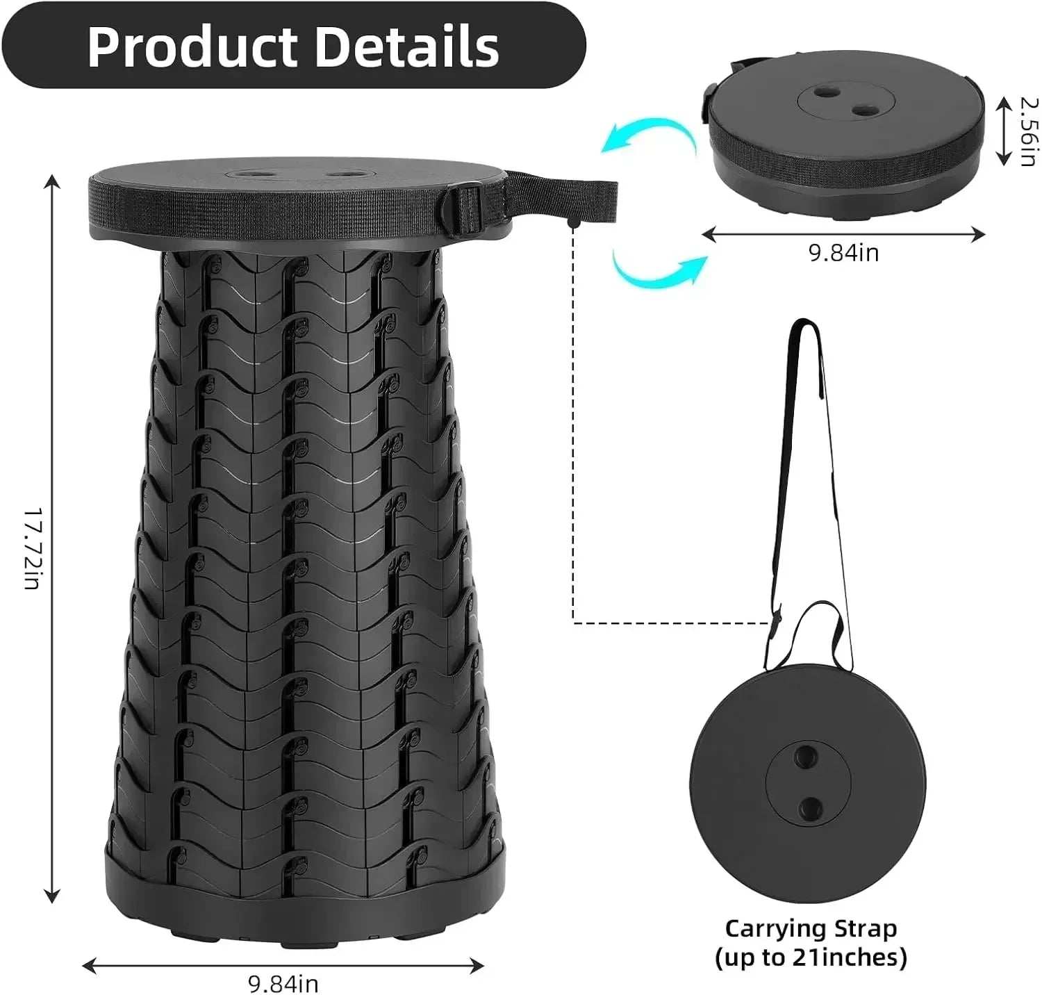 Portable Folding Telescopic Stool – Lightweight Collapsible Plastic Camping & Fishing Chair with Carry Handle, Supports up to 500 lb (≈227 kg)