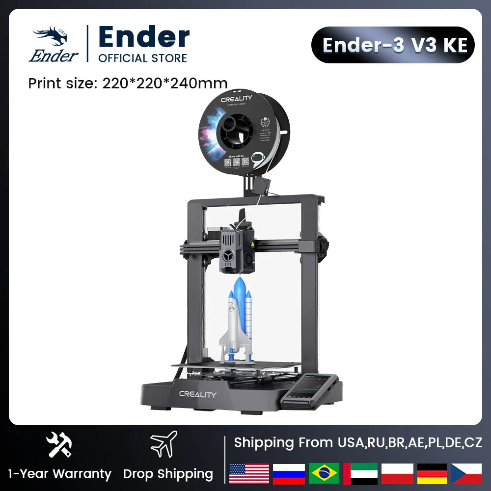 3D FDM Printer with Direct Drive Extruder, Auto Bed Leveling, 32-bit Silent Motherboard, 220 x 220 x 240 mm Build Volume