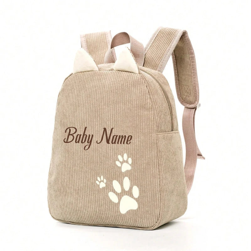 Personalized Toddler Backpack – Cartoon Bear Corduroy Plush with Embroidered Name, Large Capacity Kids Bag