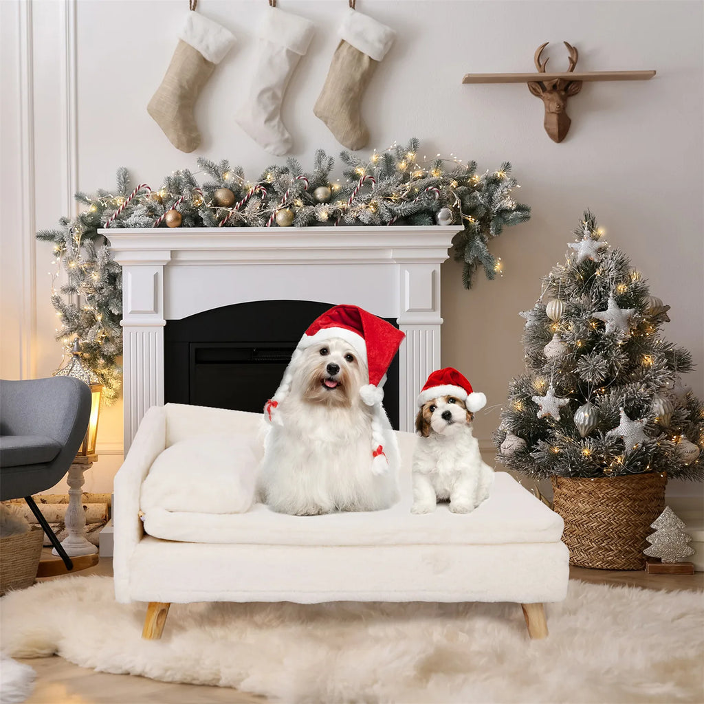 Elevated Nordic Pet Sofa Bed for Small Dogs & Kittens – Waterproof Plush Liner, Sturdy Wood Legs, Small & Large (27.5×15.7×15.3 in / 70×40×39 cm, 31.4×19.6×15.3 in / 80×50×39 cm)