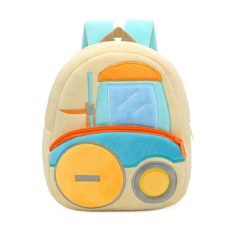 Excavator Plush Toddler Backpack for Ages 1-3, Cartoon Engineering Kids School Bag