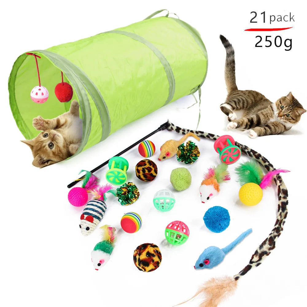 Interactive 11-Piece Cat Toy Variety Set — Feather Wands, Sisal Mice, Bell Balls & Plush Toys