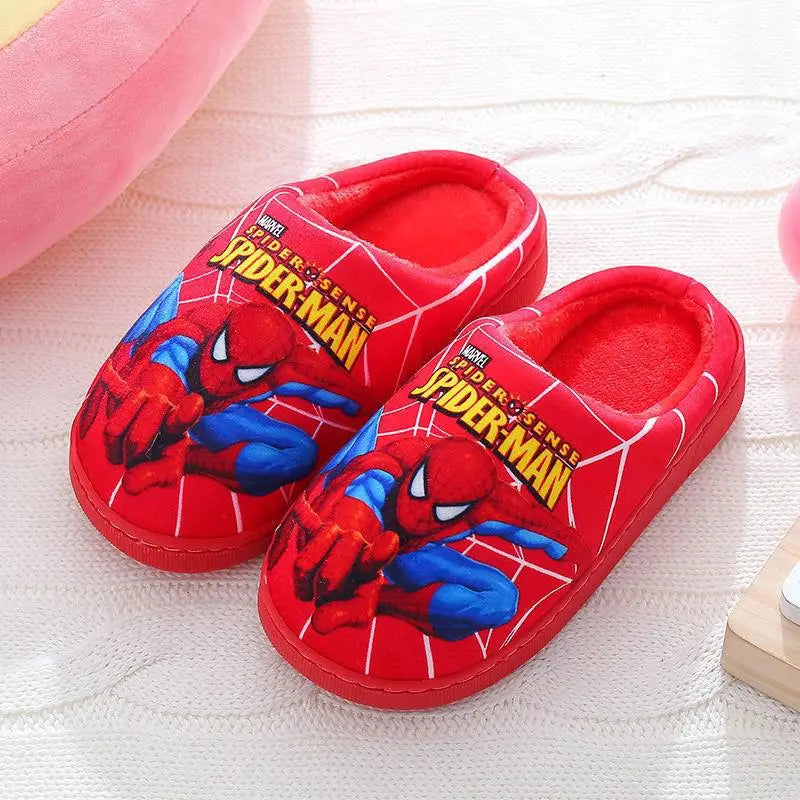 Kids Superhero Cartoon Cotton Slippers — Plush-Lined Indoor Winter Anti-Slip Slippers for Boys & Girls (15–21.5 cm / 5.9–8.5 in)