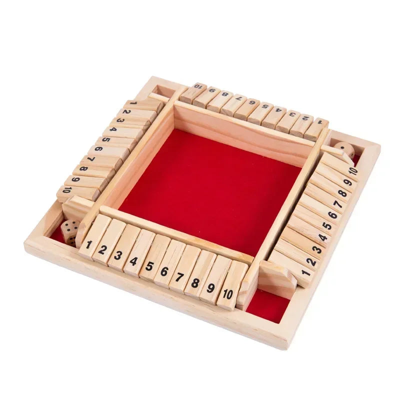 Shut the Box Wooden Dice Game with Flaps — 4-Player Family Educational Math Board Game