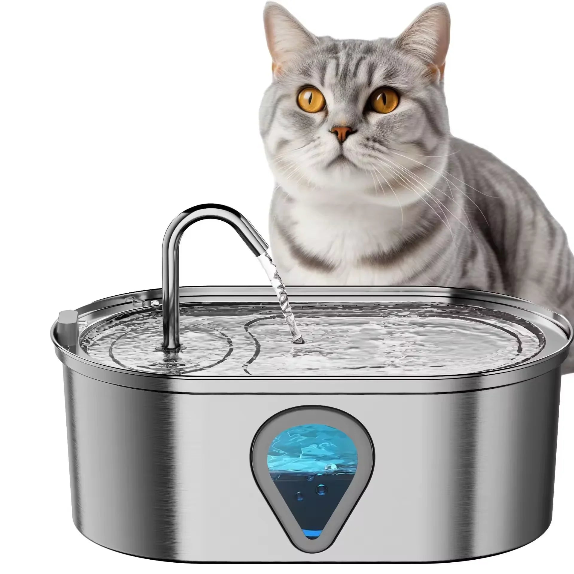 Automatic Stainless Steel Cat Water Dispenser - Rechargeable Pet Fountain, 1.5 L (50 fl oz)
