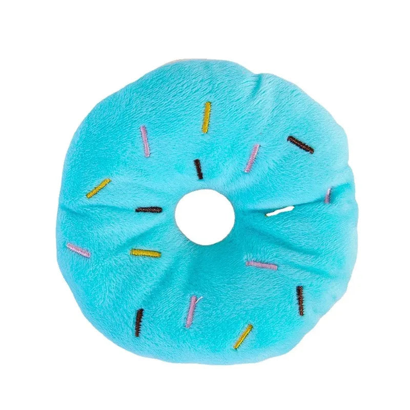 Plush Donut Chew Toy with Squeaker for Small & Medium Dogs - 4.3in (11 x 11 cm) Soft Fleece Puppy Toy