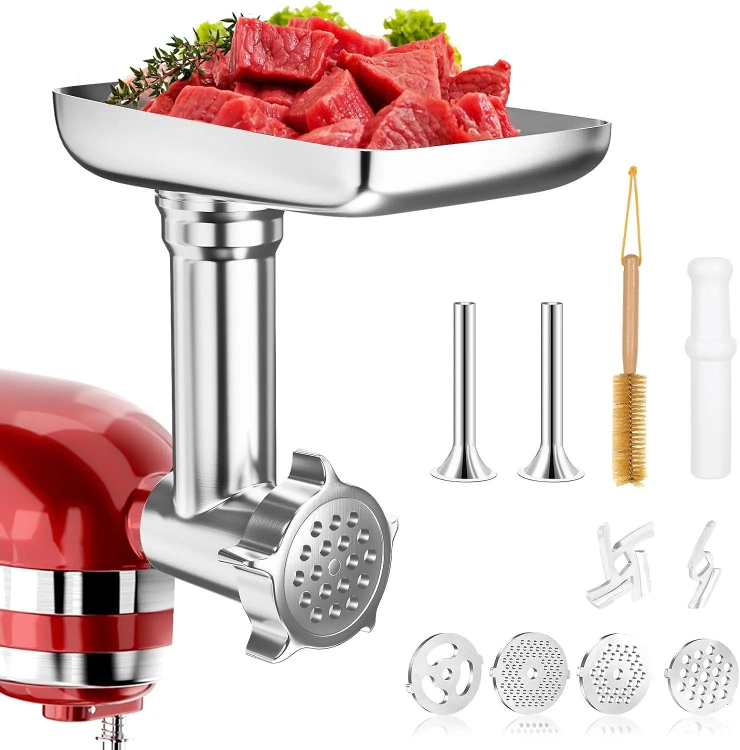 Metal Meat Grinder & Sausage Stuffer Attachment for Stand Mixers – Aluminum Alloy Food Grinder Kit with 4 Grinding Plates