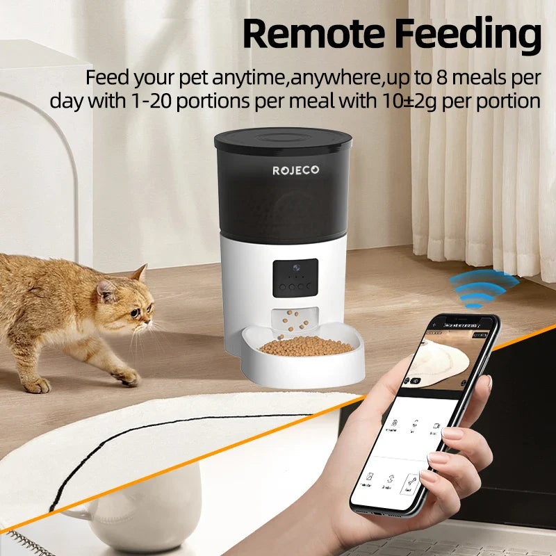 Automatic Pet Feeder with Camera & Voice Recorder — Smart Remote-Controlled Food Dispenser for Cats & Small Dogs