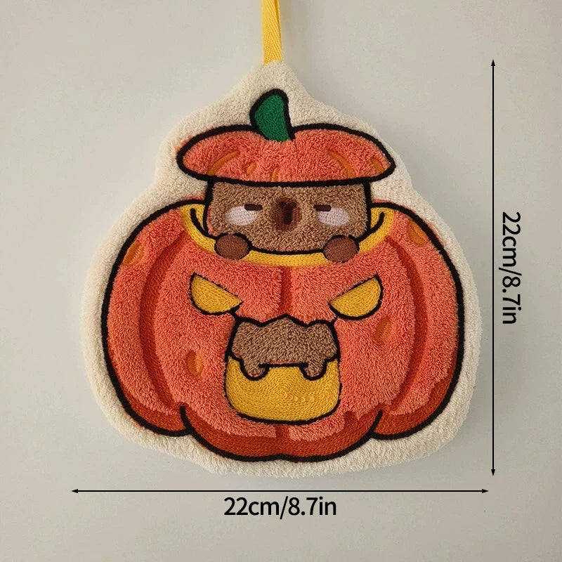 Pumpkin Halloween Hand Towel Super Absorbent Coral Velvet Handkerchief with Hanging Loop