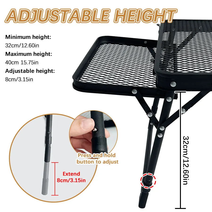 Portable Low Folding Camping Table — Compact Retractable Outdoor Picnic & Barbecue Table, Stainless Steel