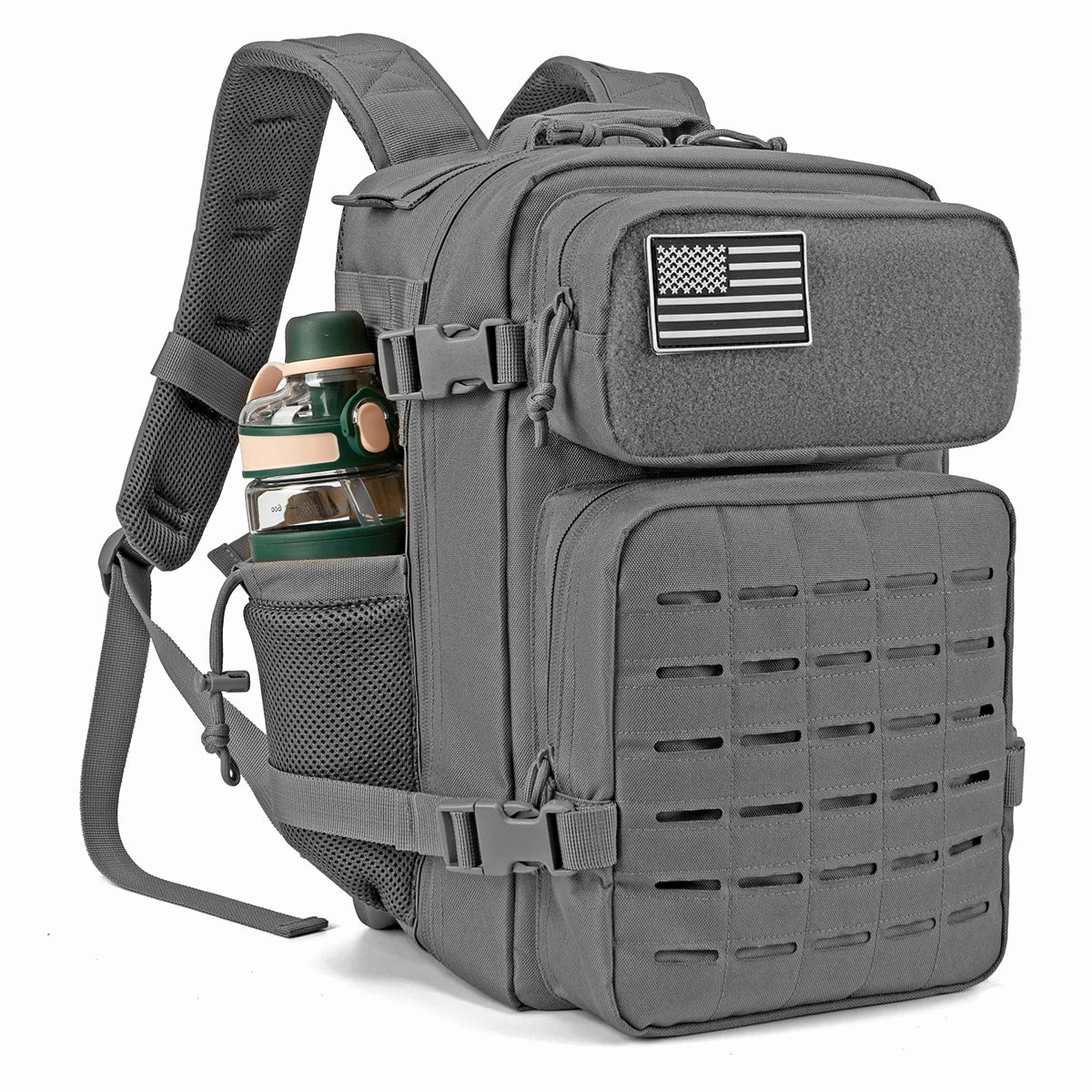Tactical 25L Laser-Cut MOLLE Backpack - 900D Polyester Water-Resistant Daypack with Velcro Patch Panel, 15.7 x 9.8 x 9.8 in (40 x 25 x 25 cm)