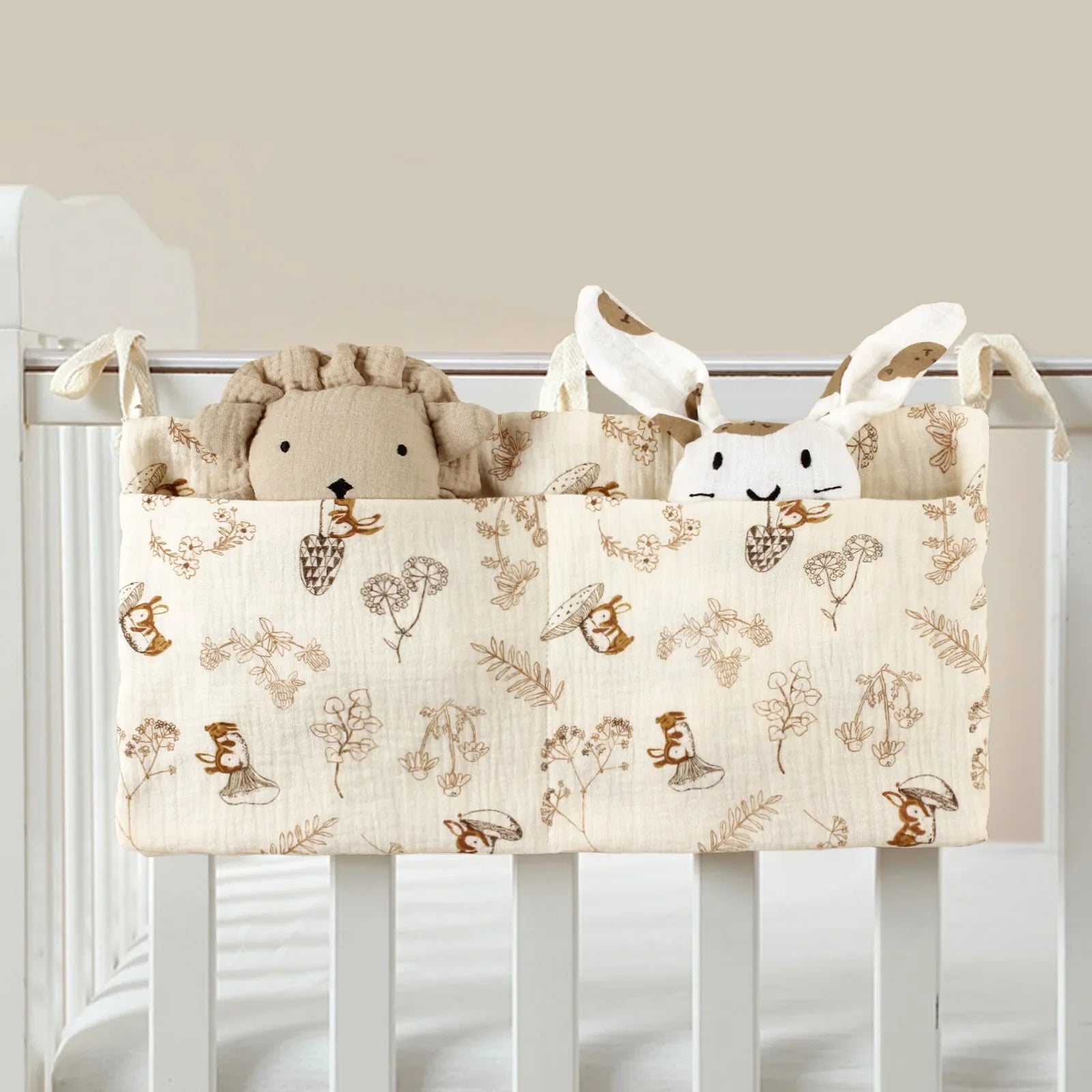 Cotton Bedside Diaper Bag Hanging Diaper Caddy Crib and Stroller Bottle Storage Organizer 39 x 20 cm (15.4 x 7.9 in)
