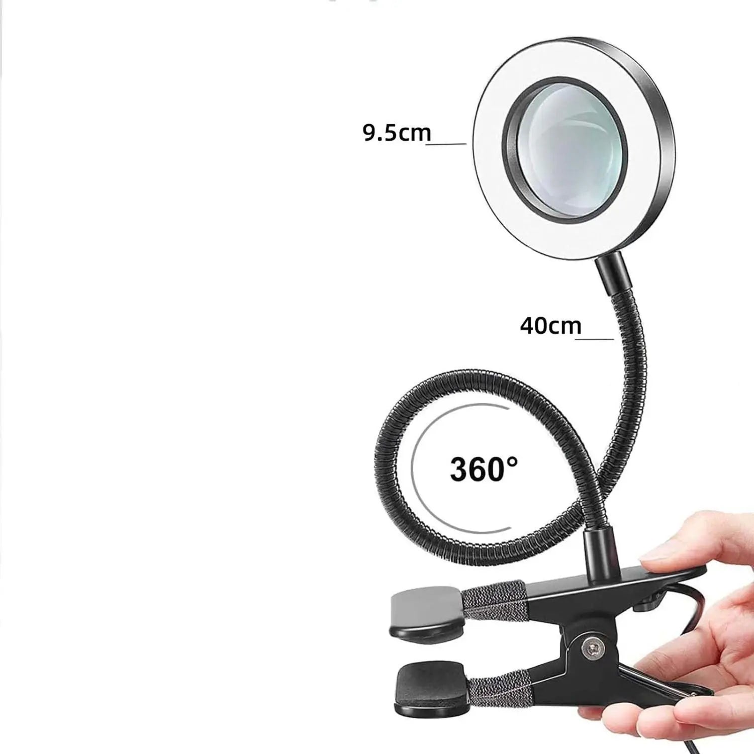 10X Clip-On LED Magnifying Lamp for Manicure, Embroidery & Eyelash Extensions (Black/White/Silver)