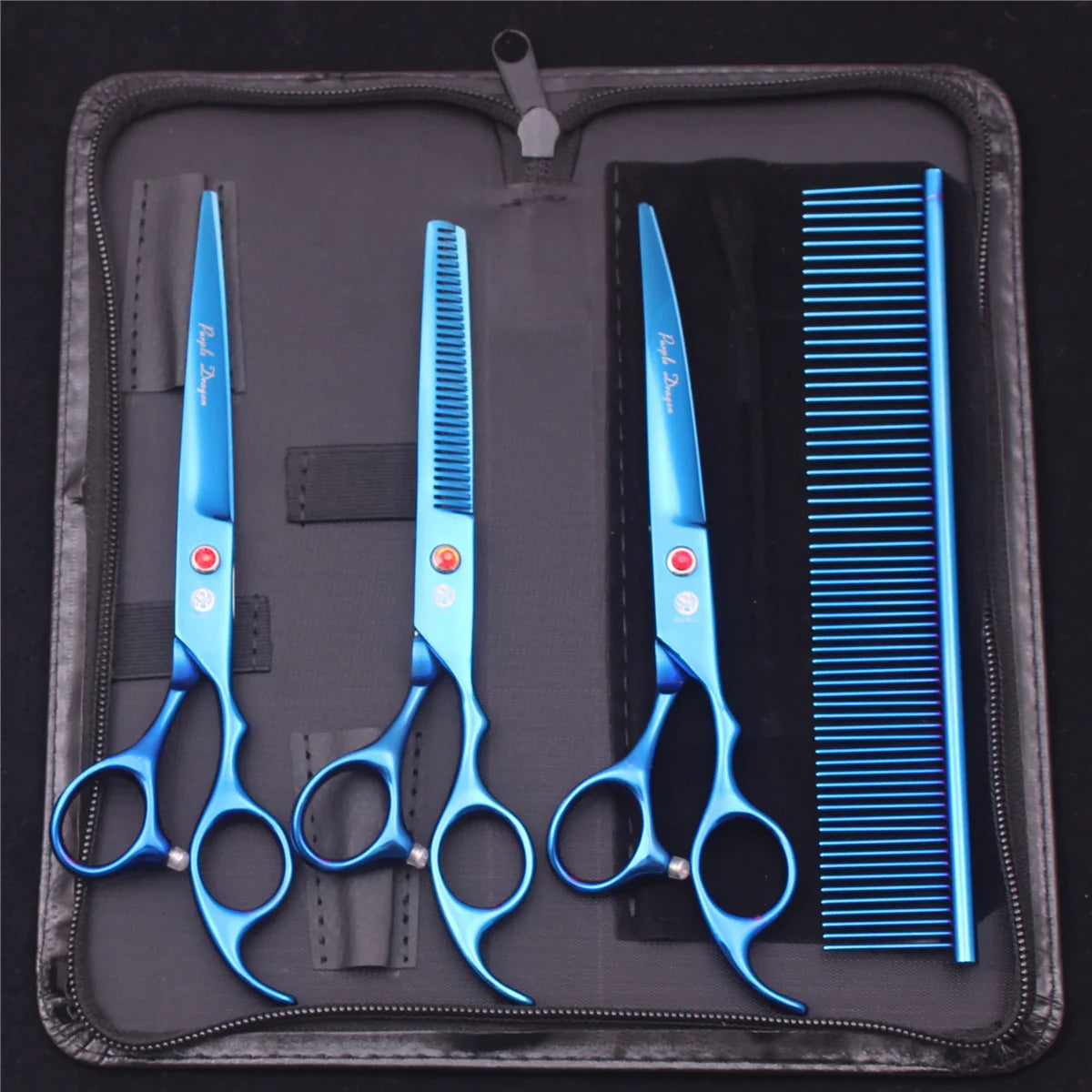 7-Inch (19.5 cm) Stainless Steel Pet Grooming Scissors Kit – Straight, Thinning, Chunker & Curved Shears