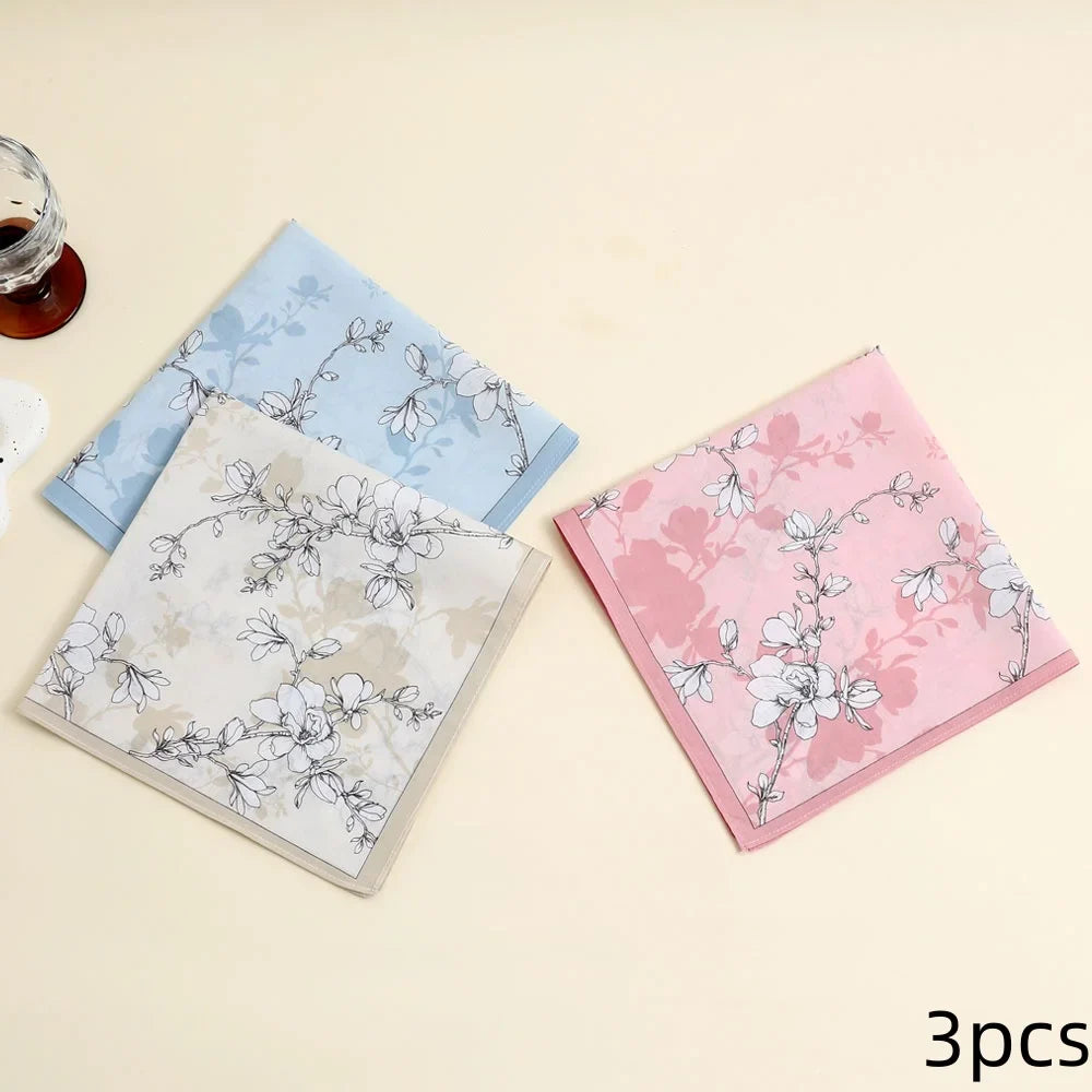 3-Pack Cotton Women's Handkerchiefs 17in (43cm) Floral Pocket Squares — Bridal Gift Set