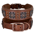 Genuine Leather Spiked Dog Collar – Adjustable L/XL for Medium & Large Dogs (Pitbull, Bulldog, German Shepherd) – Black Brown Green