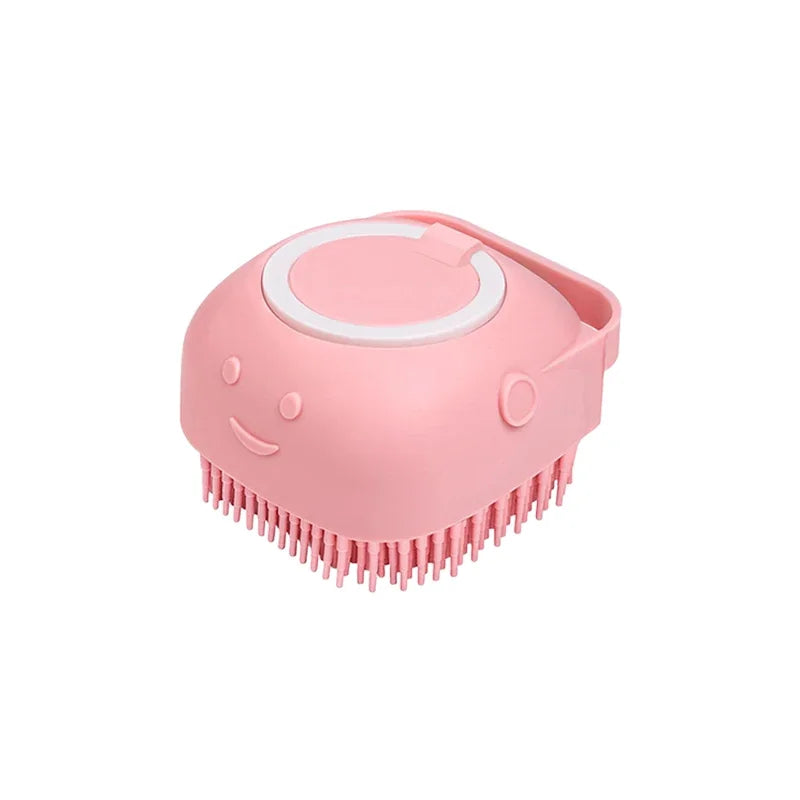 Dog & Cat Silicone Bath Brush with Shampoo Dispenser — Soft Rubber Bristles for Grooming & Massage