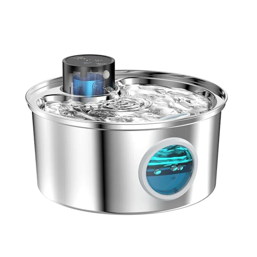 3.2L (108 fl oz / 0.85 gal) Rechargeable USB Stainless Steel Cat and Dog Water Fountain with Automatic Sensor for Multiple Pets