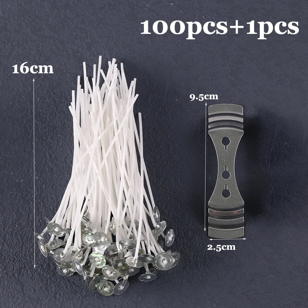 Pre-Waxed Cotton-Core Candle Wicks with Metal Sustainer Tabs, 100-Pack, 1.0–7.9 in (2.6–20 cm) for DIY Candle Making