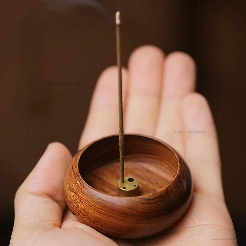 Rosewood Mini Incense Holder Bowl, 4-Hole Wooden Stick Incense Burner for Home Decor & Aromatherapy