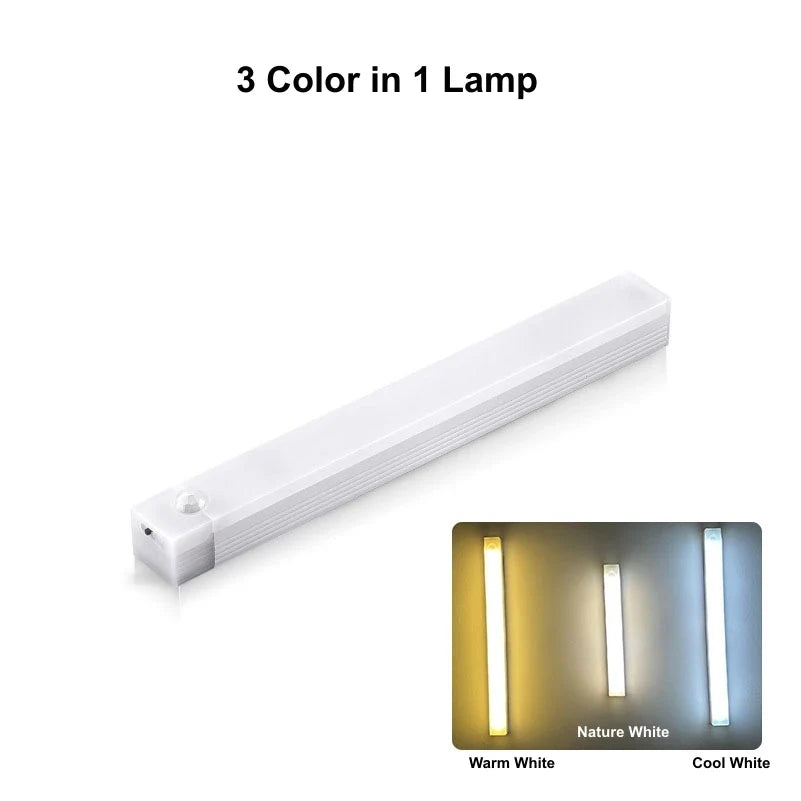 Motion Sensor USB Rechargeable LED Strip Light — 10/20/30/50 cm (3.9/7.9/11.8/19.7 in) for Cabinet Wardrobe Bedside Staircase