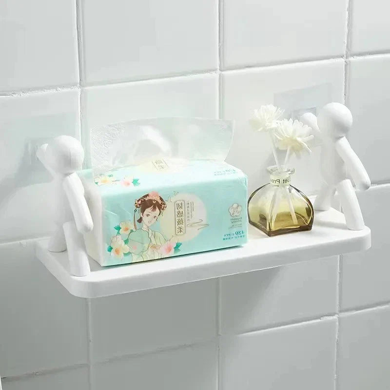 Self-Adhesive Shower Shelf – Wall-Mounted Bathroom Shampoo & Towel Storage Rack, PP Organizer