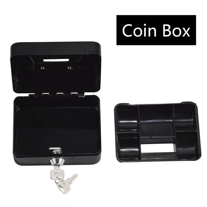 Portable Mini Steel Cash Box with Lock – Coin & Jewelry Safe with Removable Tray, 4.88 x 3.90 x 2.36 in (12.4 x 9.9 x 6 cm)