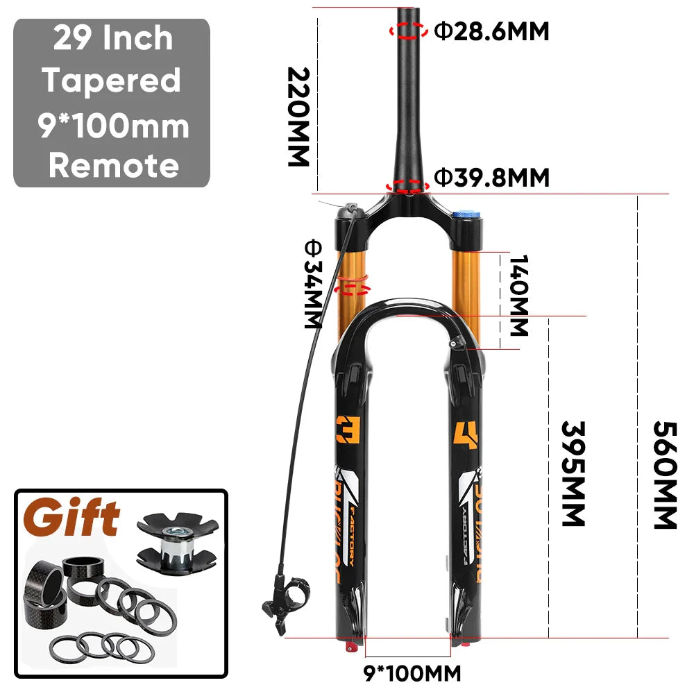 MTB Air Suspension Fork 140mm Travel (5.5in) - 26/27.5/29-inch Wheels - 9x100mm QR Axle - 34mm Stanchion, 28.6mm Steerer