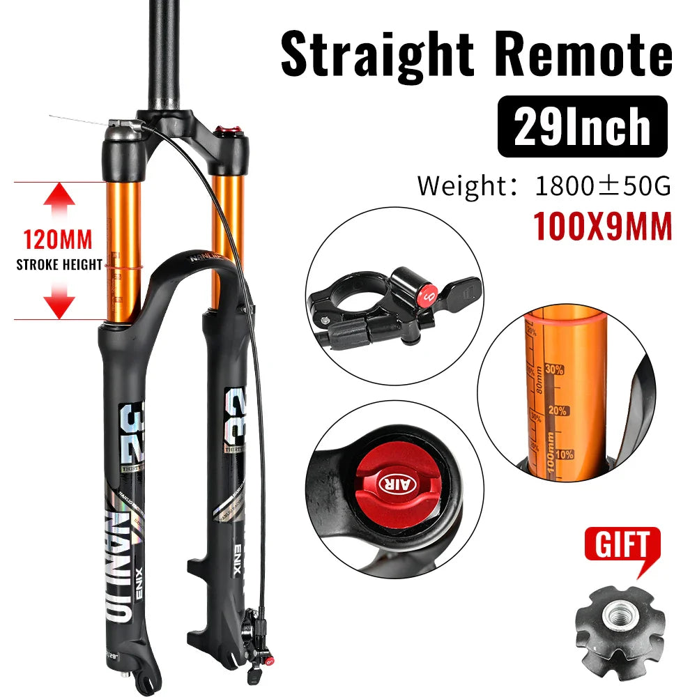 MTB Suspension Fork – Solo Air & Oil Damping, Quick Lockout, Magnesium Alloy, Disc Brake Compatible, Fits 26/27.5/29 in Wheels (Straight or Tapered Steerer)