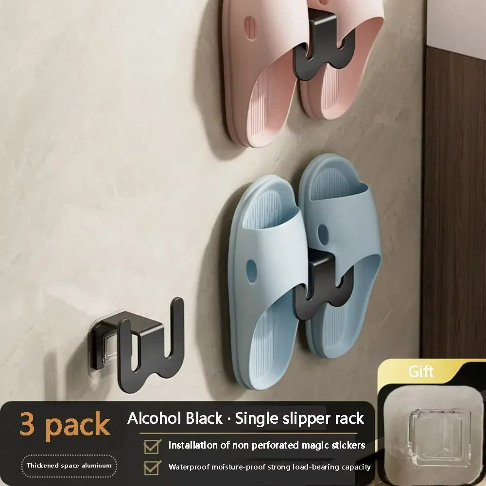 Wall-Mounted Non-Perforated Bathroom Slipper Rack with Rear Drainage, Single-Tier Shoe Storage Hook