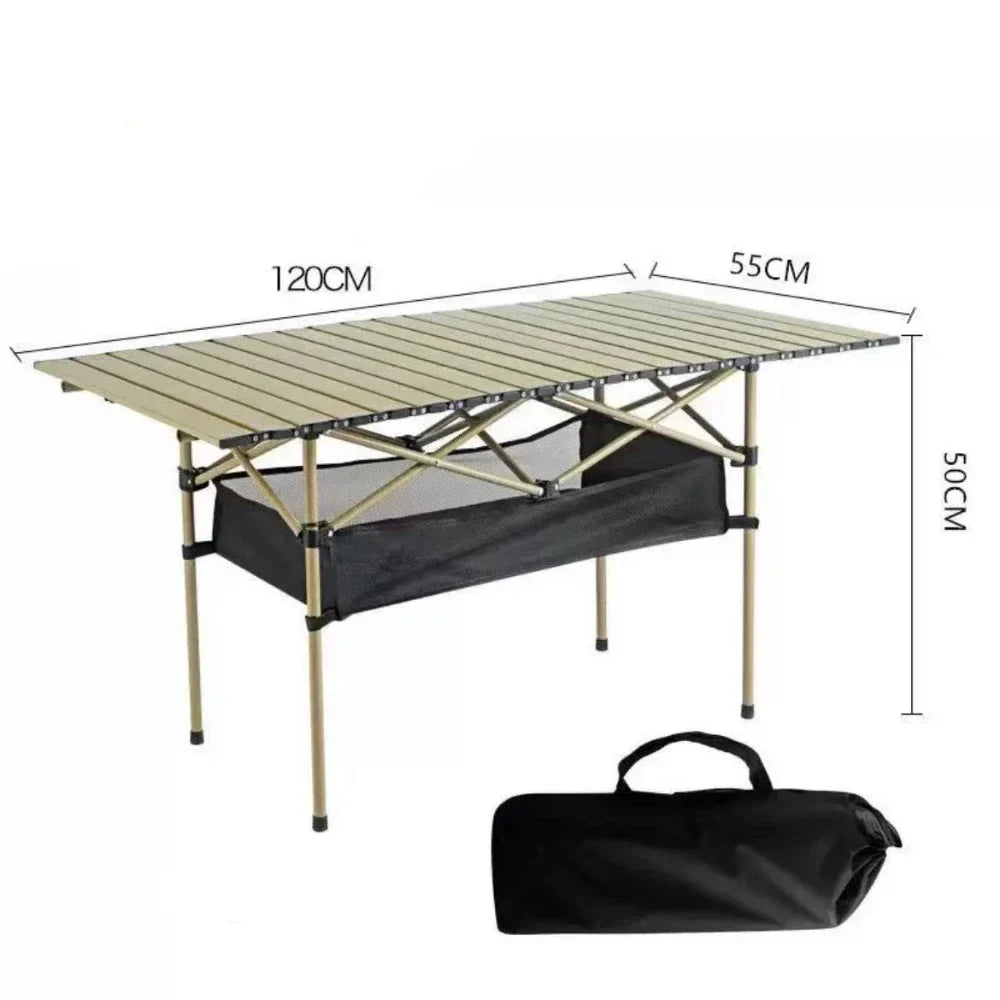 Portable Folding Camping Table with Net Bag, Long Outdoor Picnic Table 95cm/120cm (37.4 in/47.2 in), Black