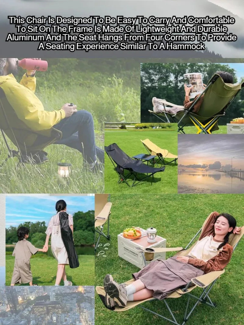 Portable Folding Recliner Chair with Curved Headrest & Leg Rest, Lightweight Foldable Outdoor Beach and Camping Chair