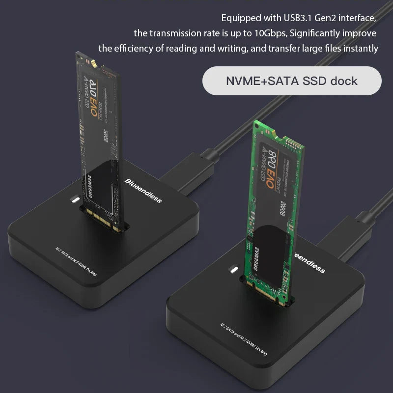 M.2 SSD Enclosure USB-C 10Gbps NVMe & SATA Docking Station – Supports 2242/2260/2280/22110