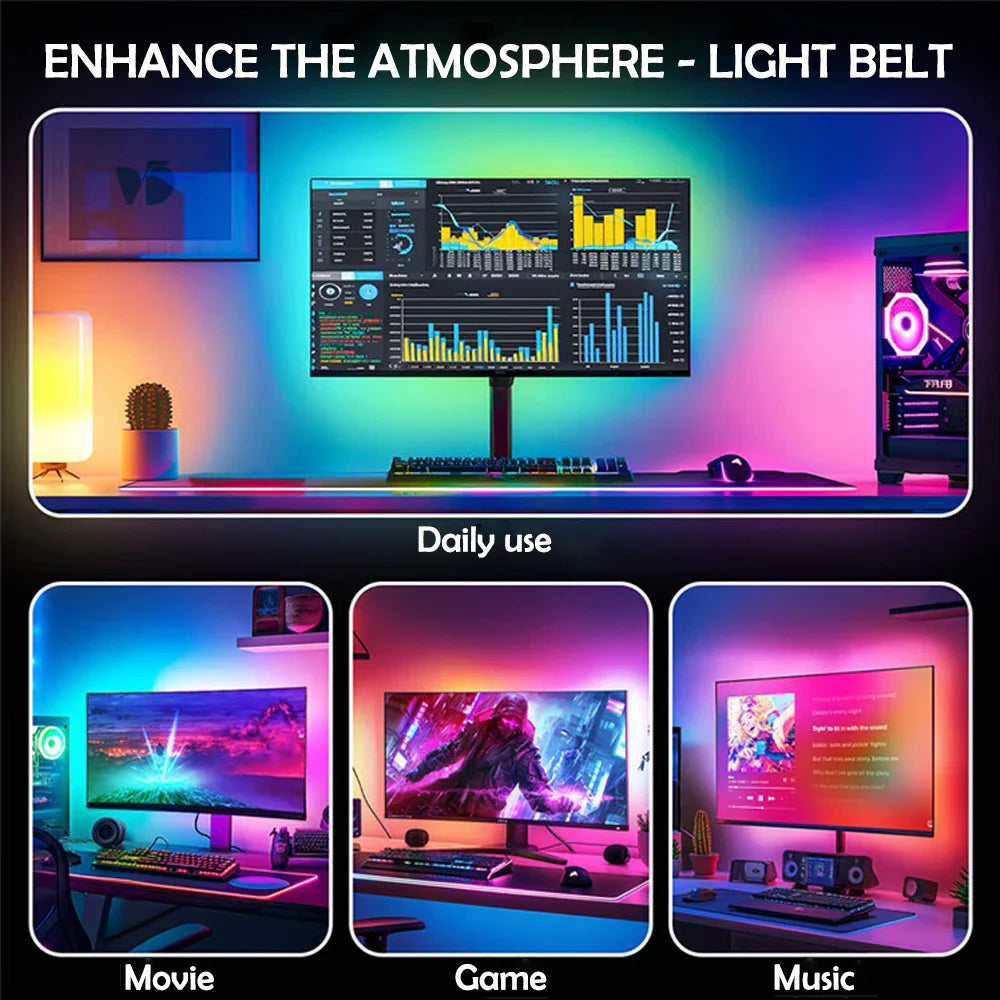 RGB Gaming LED Strip Backlight Smart App-Controlled Screen Sync Ambient Lighting for 24–34 in (61–86 cm) Monitors DIY Color Modes