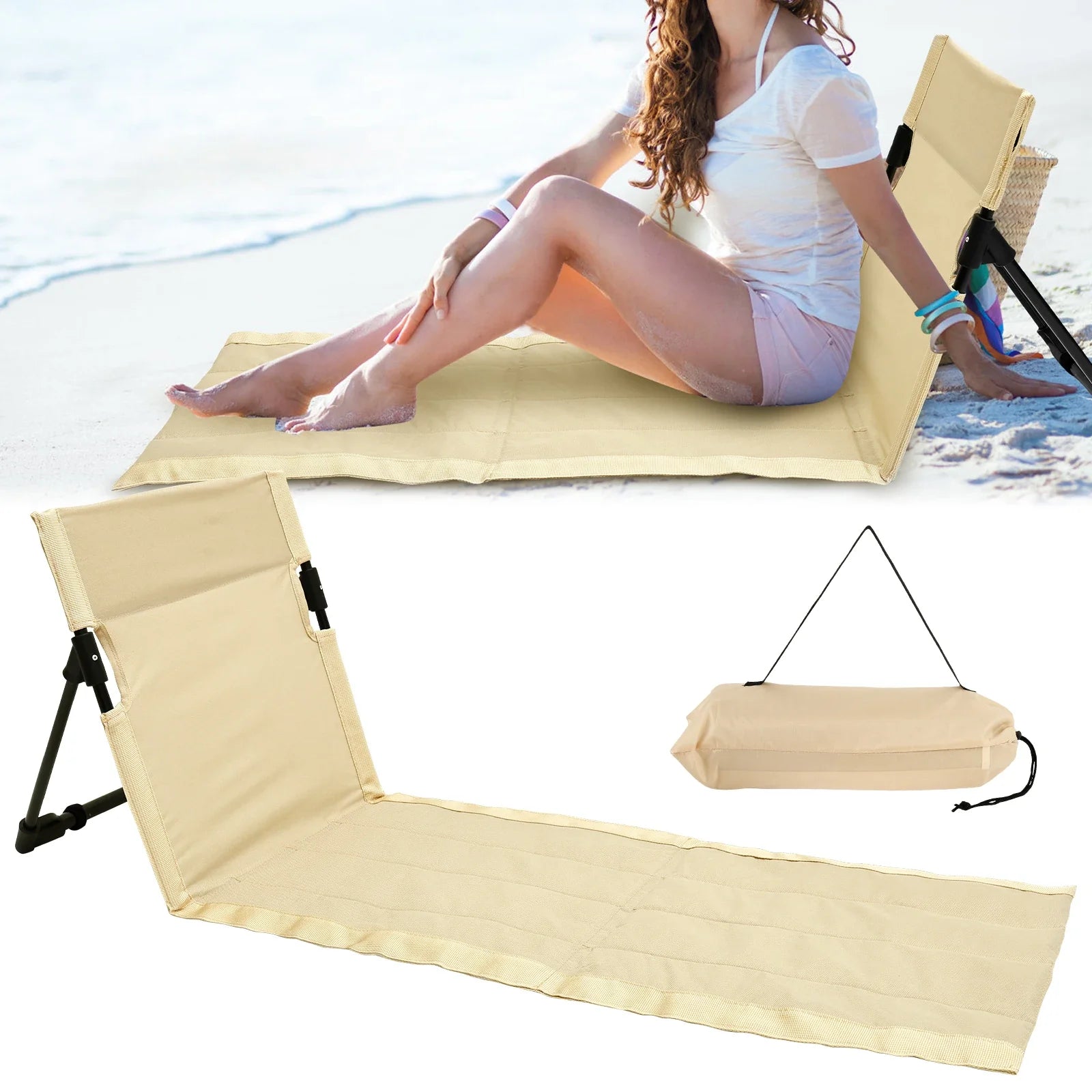 Foldable Oxford Cloth Camping Floor Chair – Portable Backrest for Beach, Picnic & Garden (Seat 15.9×16.1 in / 40.5×41 cm; Mat 31.1 in / 79 cm)