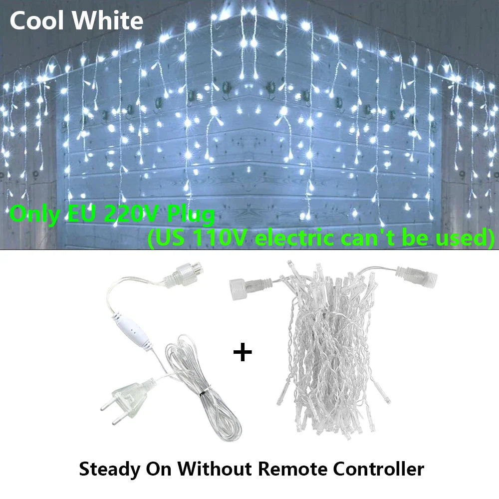 40 m (131 ft) LED Curtain Icicle String Fairy Lights with Remote – Waterproof Outdoor & Indoor Christmas Wedding Party Decor