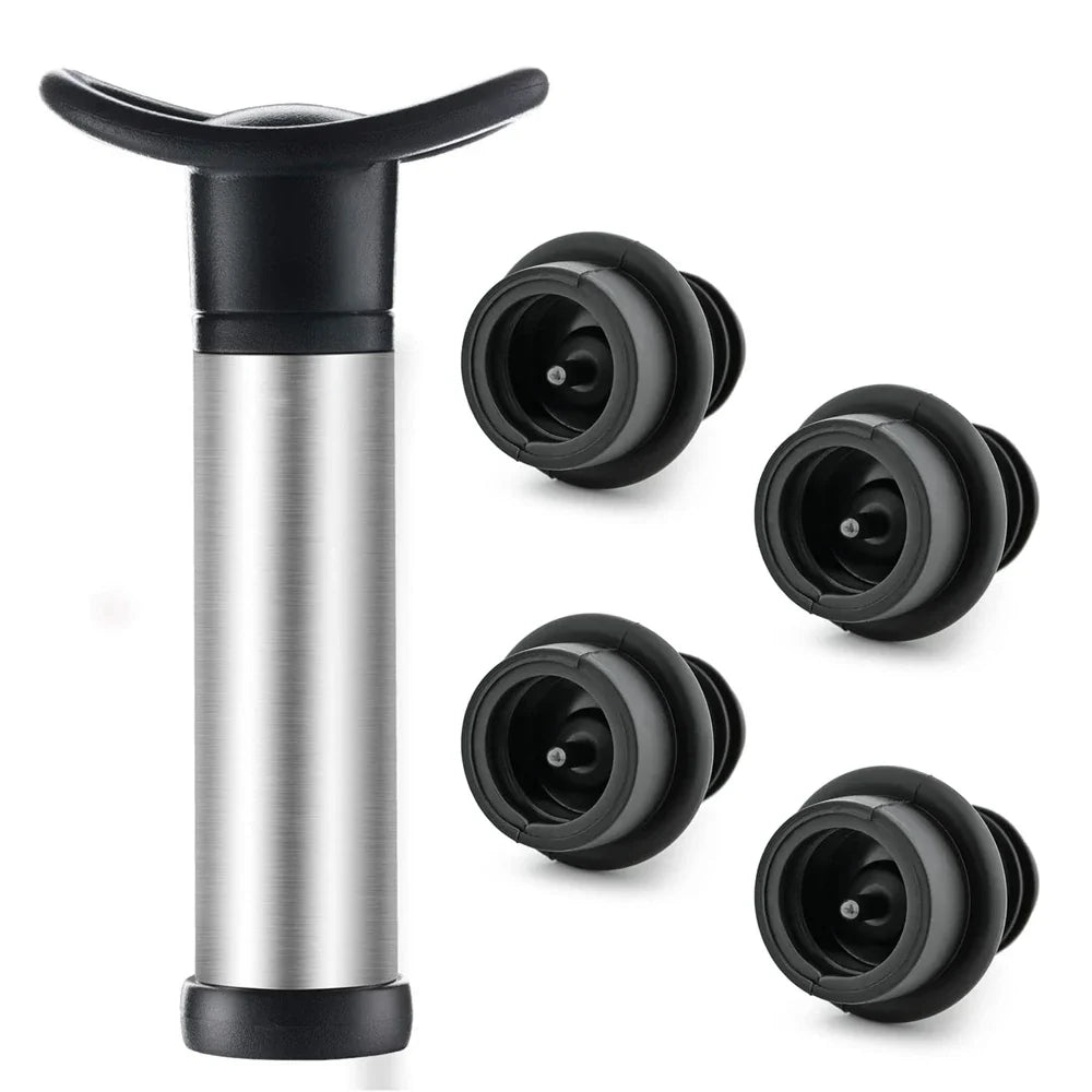 Vacuum Wine Stopper Pump with Silicone Seal — Reusable Wine Preserver Bottle Stopper for Barware
