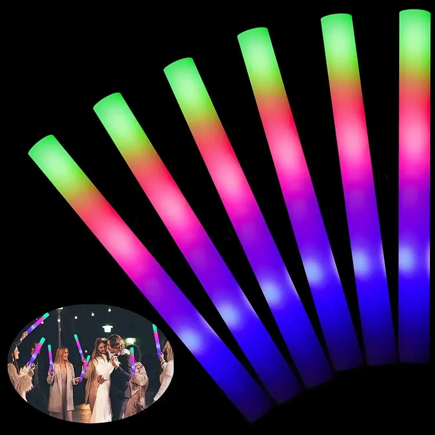 LED Glow Foam Sticks - Pack of 1/10/20/30/50 RGB Light-Up Cheer Tubes for Concerts, Parties & Weddings